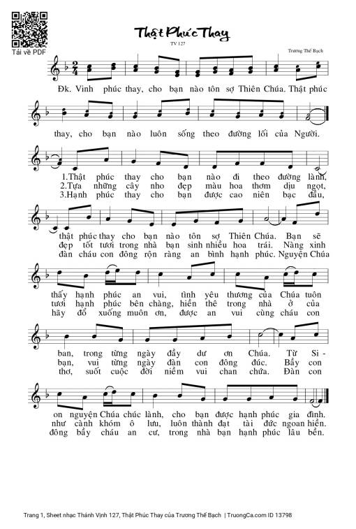 Sheet nhạc PDF bài Thánh Vịnh 127, Thật Phúc Thay