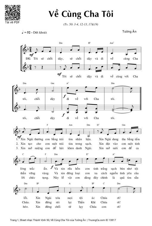 Sheet nhạc PDF bài Thánh Vịnh 50, Về Cùng Cha Tôi