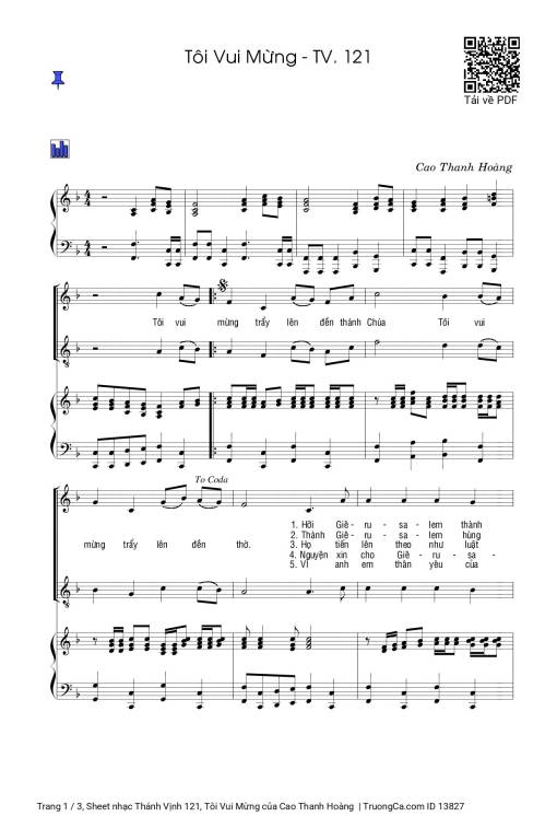 Sheet nhạc PDF bài Thánh Vịnh 121, Tôi Vui Mừng