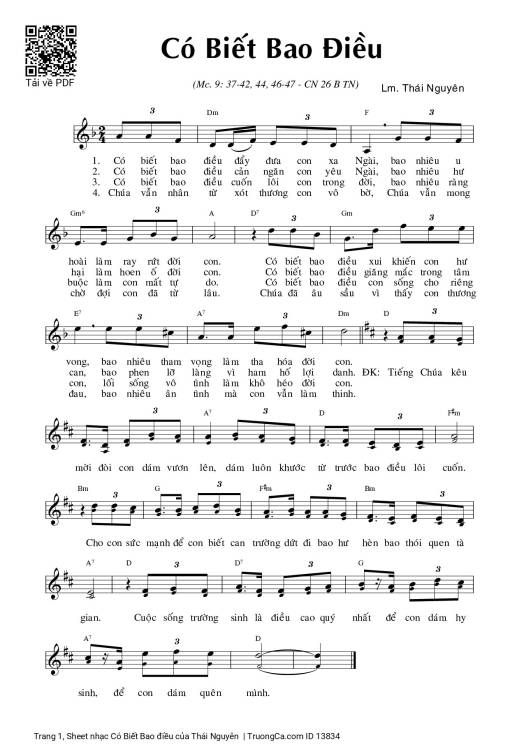 Sheet nhạc PDF bài Có Biết Bao điều