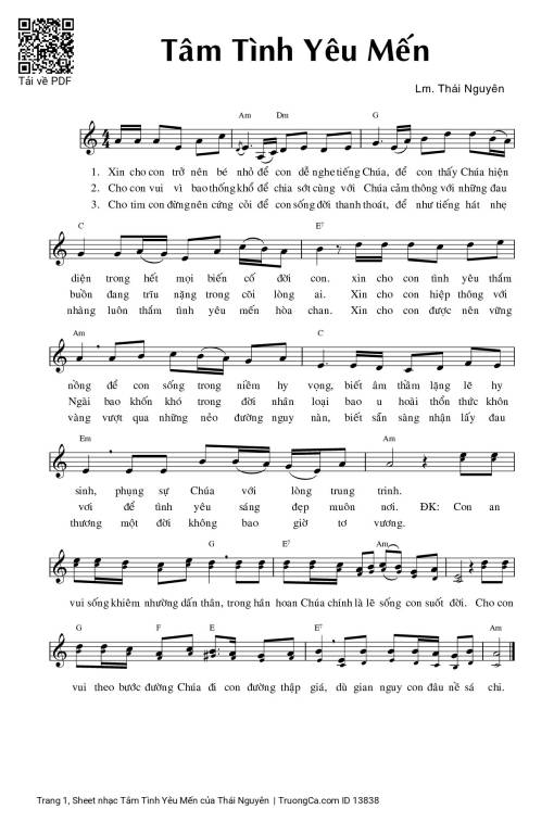 Sheet nhạc PDF bài Tâm Tình Yêu Mến
