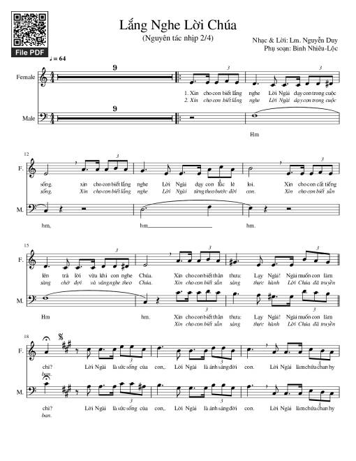 Sheet nhạc PDF bài Lắng Nghe Lời Chúa (bè)