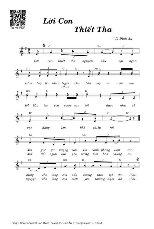 Sheet nhạc PDF bài Lời Con Thiết Tha