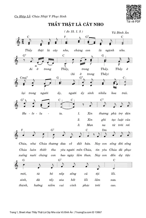 Sheet nhạc PDF bài Thầy Thật Là Cây Nho