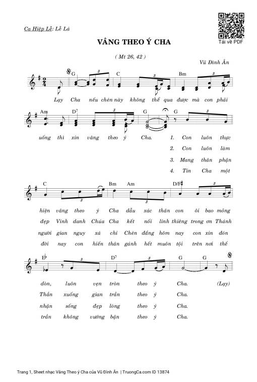 Sheet nhạc PDF bài Vâng Theo ý Cha