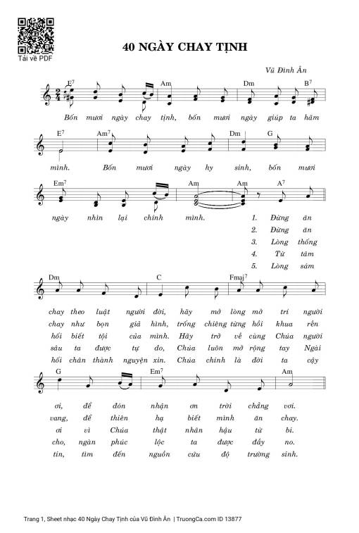 Sheet nhạc PDF bài 40 Ngày Chay Tịnh