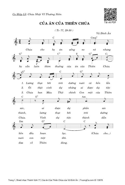 Sheet nhạc PDF bài Thánh Vịnh 77, Của ăn Của Thiên Chúa