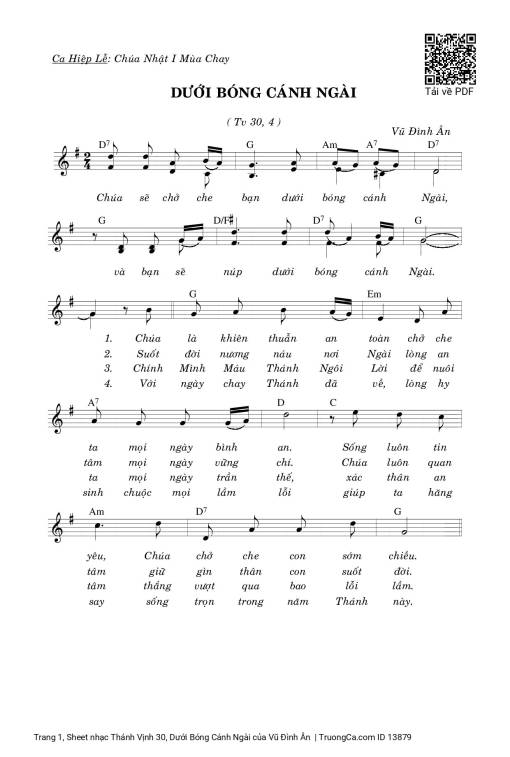 Sheet nhạc PDF bài Thánh Vịnh 30, Dưới Bóng Cánh Ngài