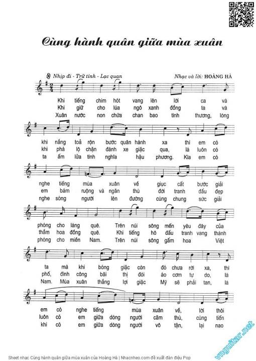 Sheet nhạc PDF bài Cùng hành quân giữa mùa xuân