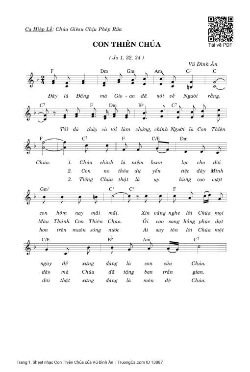 Sheet nhạc PDF bài Con Thiên Chúa