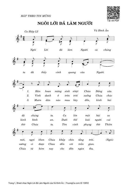 Sheet nhạc PDF bài Ngôi Lời đã Làm Người