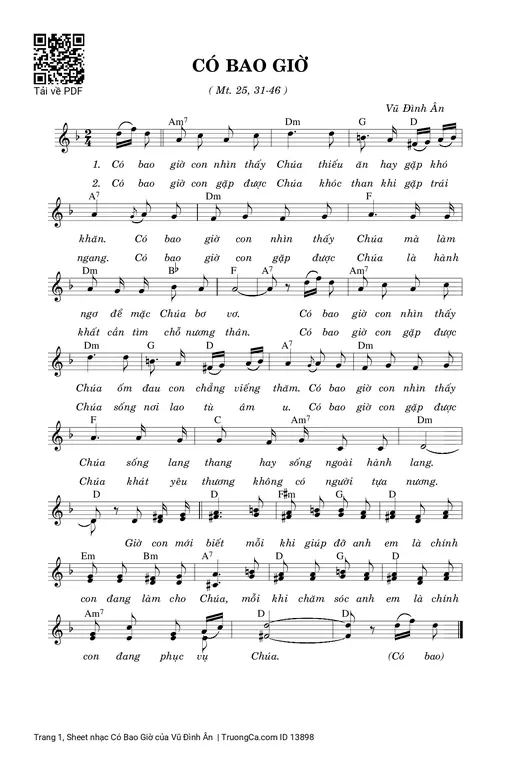 Sheet nhạc PDF bài Có Bao Giờ - Vũ Đình Ân