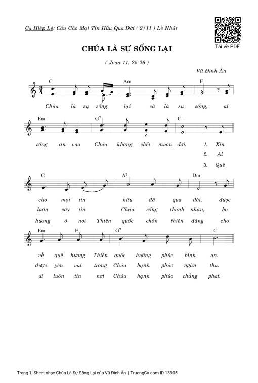 Sheet nhạc PDF bài Chúa Là Sự Sống Lại