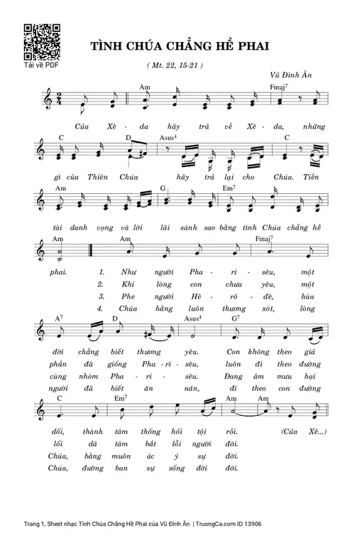 Sheet nhạc PDF bài Tình Chúa Chẳng Hề Phai