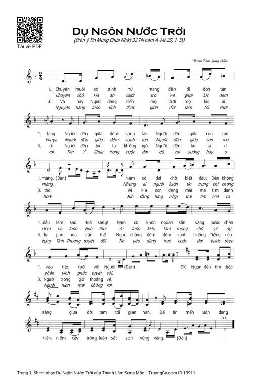 Sheet nhạc PDF bài Dụ Ngôn Nước Trời