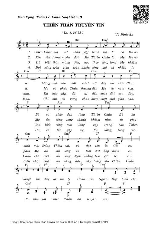 Sheet nhạc PDF bài Thiên Thần Truyền Tin