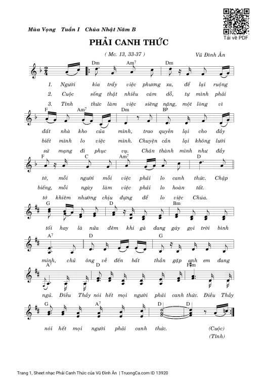 Sheet nhạc PDF bài Phải Canh Thức