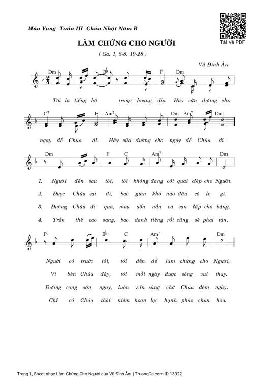 Sheet nhạc PDF bài Làm Chứng Cho Người