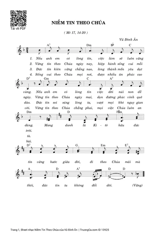 Sheet nhạc PDF bài Niềm Tin Theo Chúa