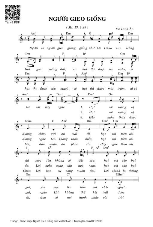 Sheet nhạc PDF bài Người Gieo Giống