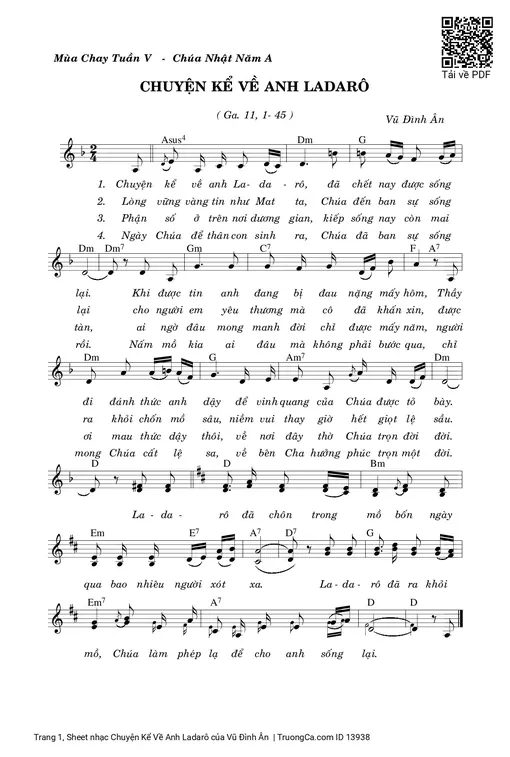 Sheet nhạc PDF bài Chuyện Kể Về Anh Ladarô