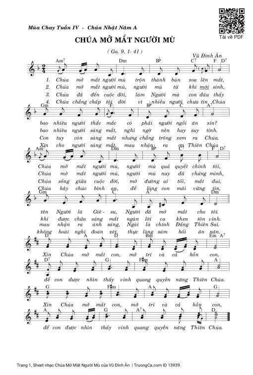 Sheet nhạc PDF bài Chúa Mở Mắt Người Mù