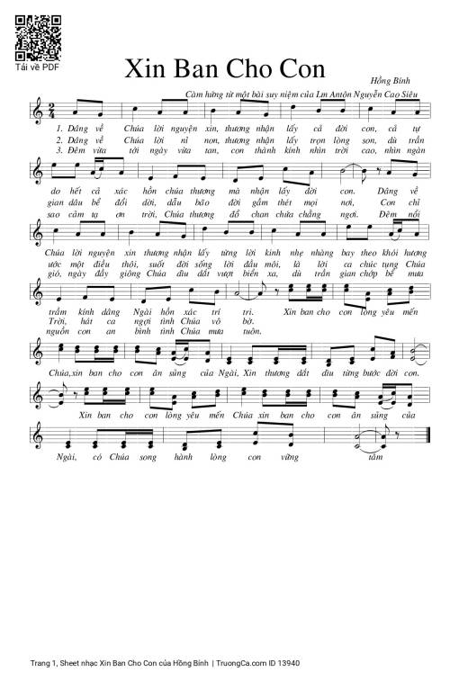 Sheet nhạc PDF bài Xin Ban Cho Con