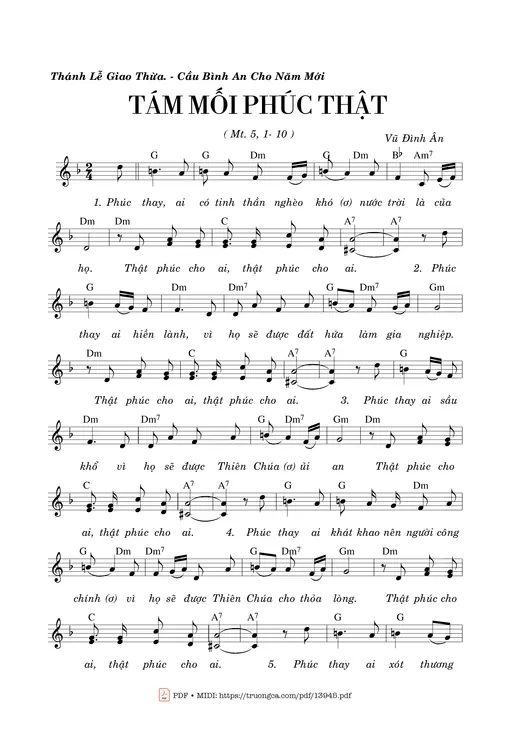 Sheet nhạc PDF bài Tám Mối Phúc Thật