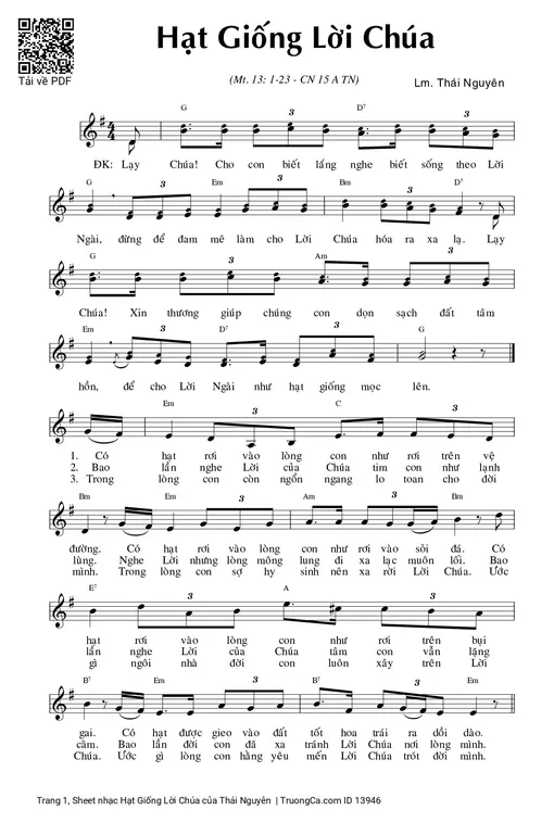Sheet nhạc PDF bài Hạt Giống Lời Chúa