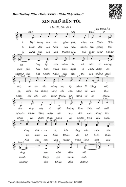 Sheet nhạc PDF bài Xin Nhớ đến Tôi