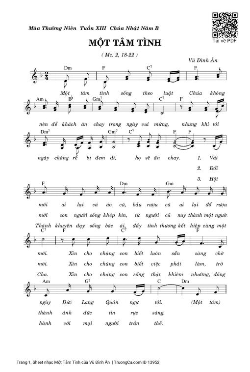Sheet nhạc PDF bài Một Tâm Tình