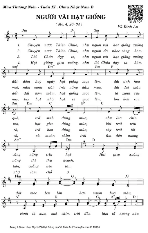 Sheet nhạc PDF bài Người Vãi Hạt Giống