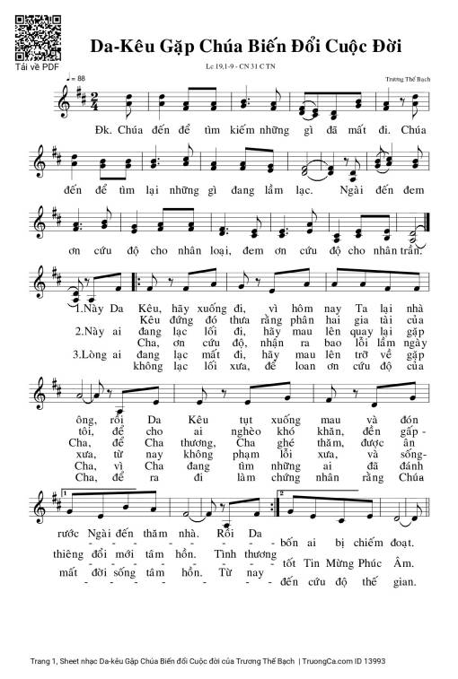 Sheet nhạc PDF bài Da-kêu Gặp Chúa Biến đổi Cuộc đời