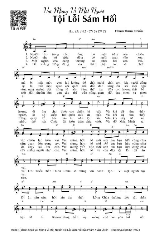 Sheet nhạc PDF bài Vui Mừng Vì Một Người Tội Lỗi Sám Hối