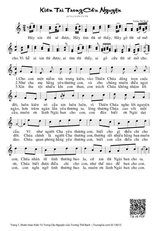 Sheet nhạc PDF bài Kiên Trì Trong Cầu Nguyện