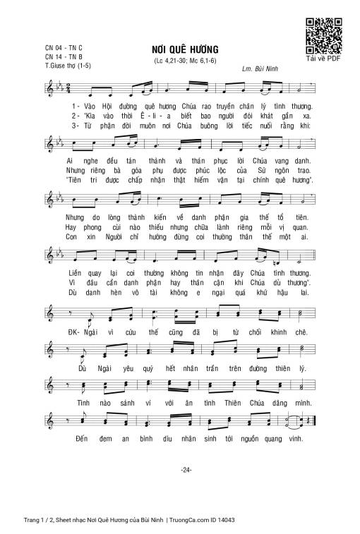 Sheet nhạc PDF bài Nơi Quê Hương