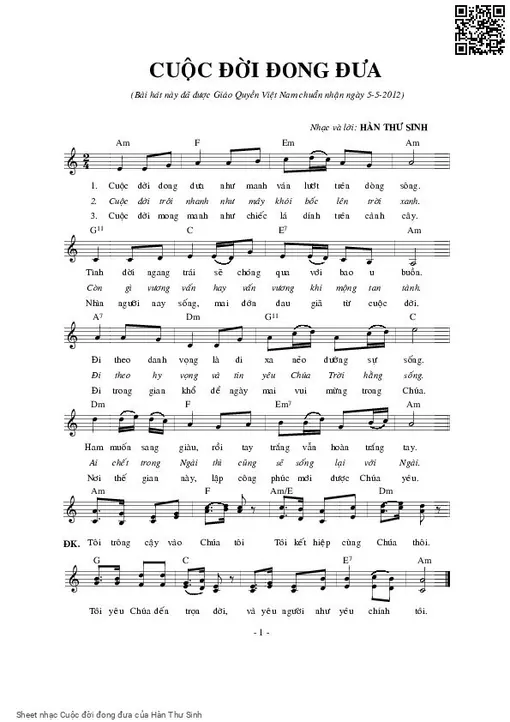 Sheet nhạc PDF bài Cuộc đời đong đưa
