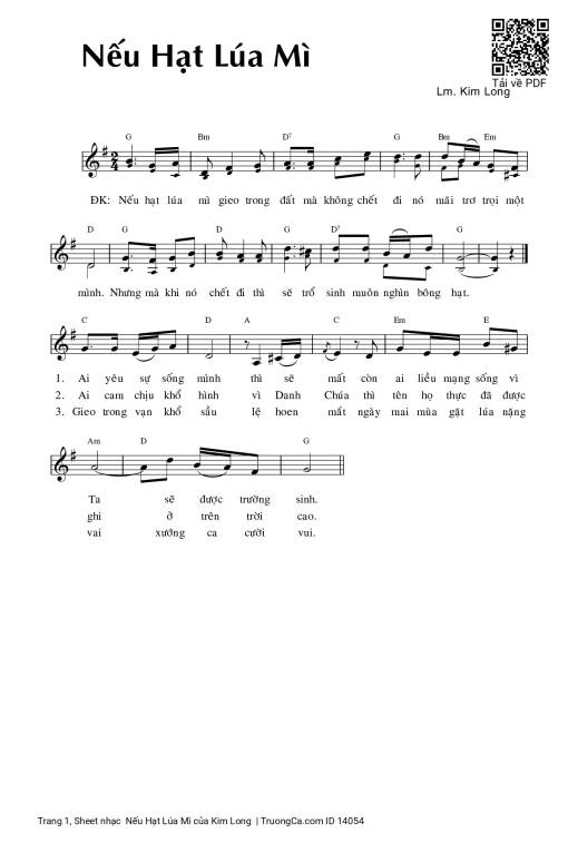 Sheet nhạc PDF bài  Nếu Hạt Lúa Mì
