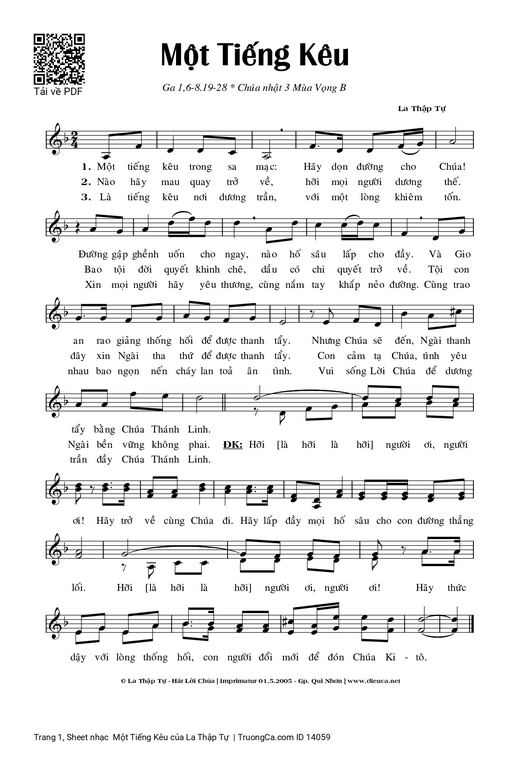 Sheet nhạc PDF bài  Một Tiếng Kêu