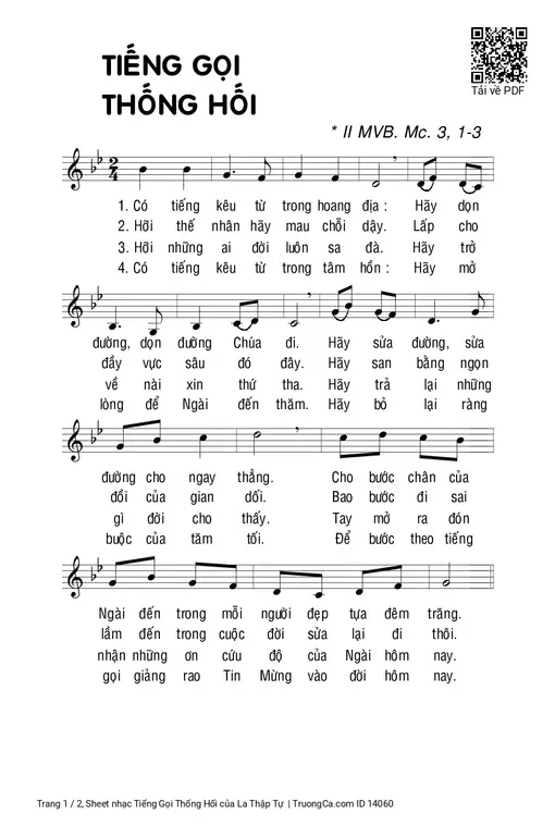 Sheet nhạc PDF bài Tiếng Gọi Thống Hối