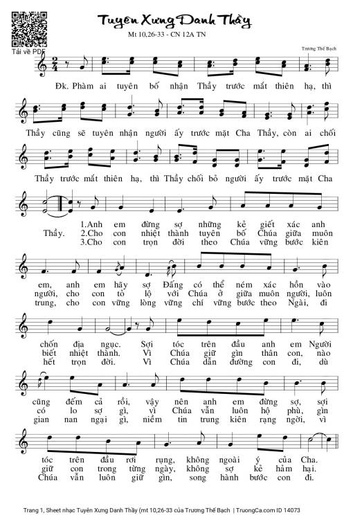 Sheet nhạc PDF bài Tuyên Xưng Danh Thầy (mt 10,26-33