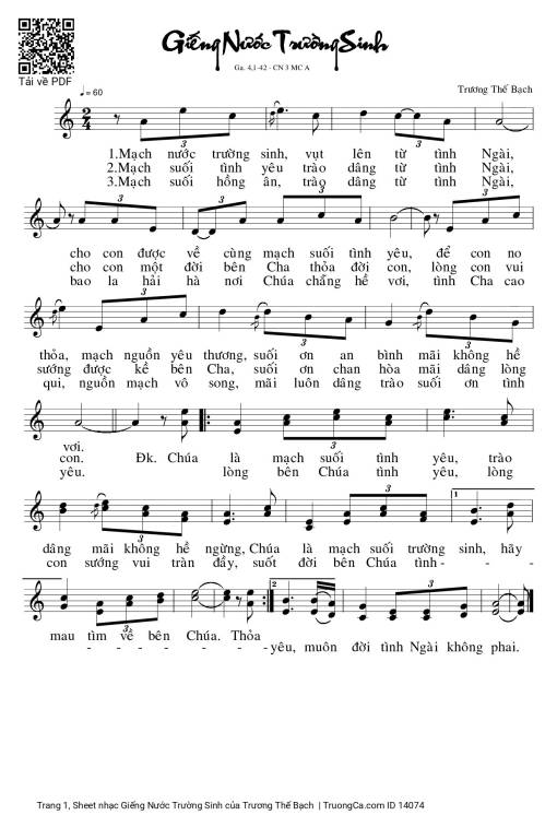 Sheet nhạc PDF bài Giếng Nước Trường Sinh