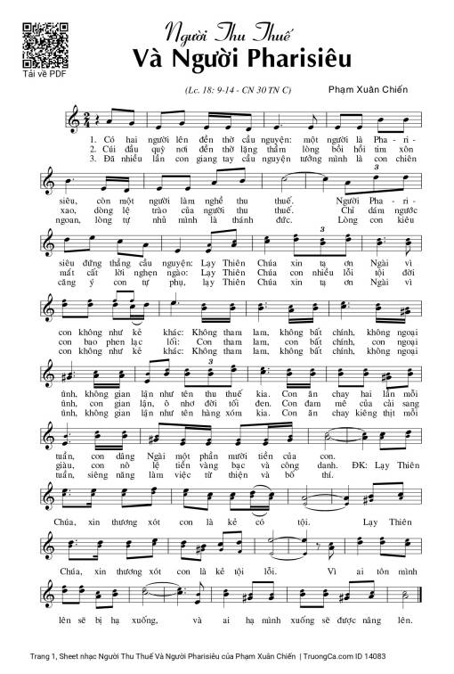 Sheet nhạc PDF bài Người Thu Thuế Và Người Pharisiêu