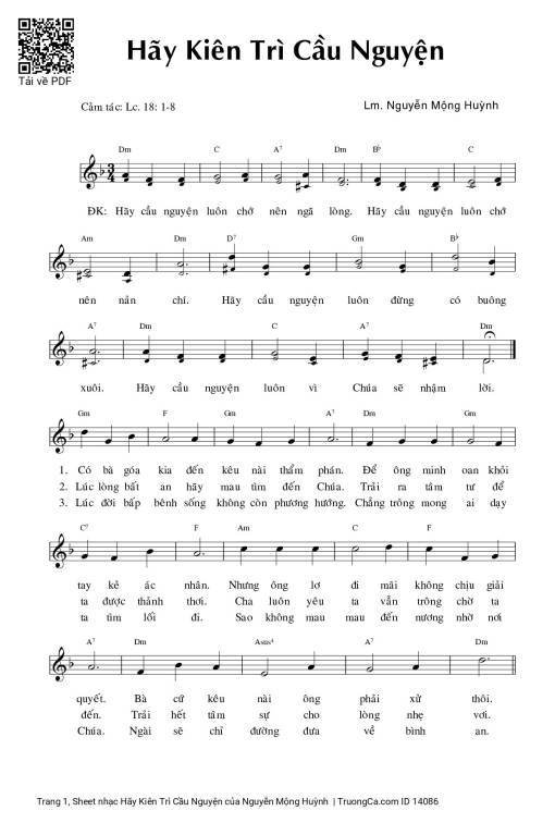 Sheet nhạc PDF bài Hãy Kiên Trì Cầu Nguyện