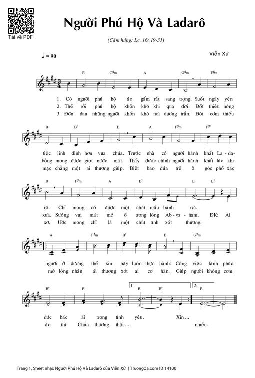 Sheet nhạc PDF bài Người Phú Hộ Và Ladarô
