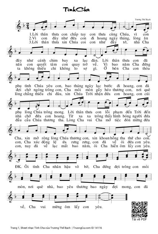 Sheet nhạc PDF bài Tình Cha - Trương Thế Bạch