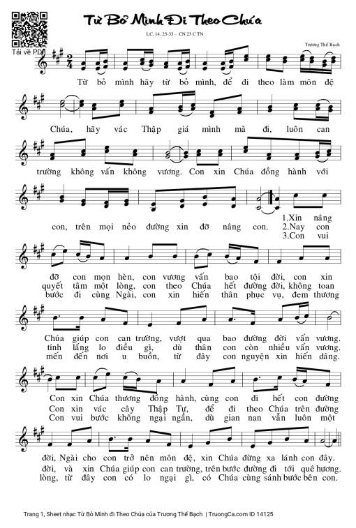 Sheet nhạc PDF bài Từ Bỏ Mình đi Theo Chúa