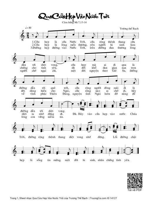 Sheet nhạc PDF bài Qua Cửa Hẹp Vào Nước Trời