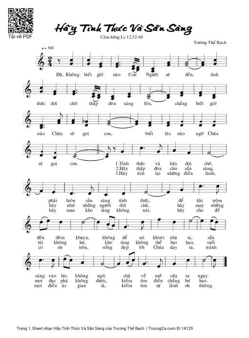 Sheet nhạc PDF bài Hãy Tỉnh Thức Và Sẵn Sàng