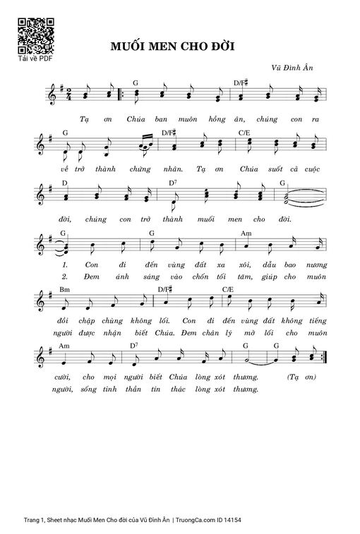 Sheet nhạc PDF bài Muối Men Cho đời